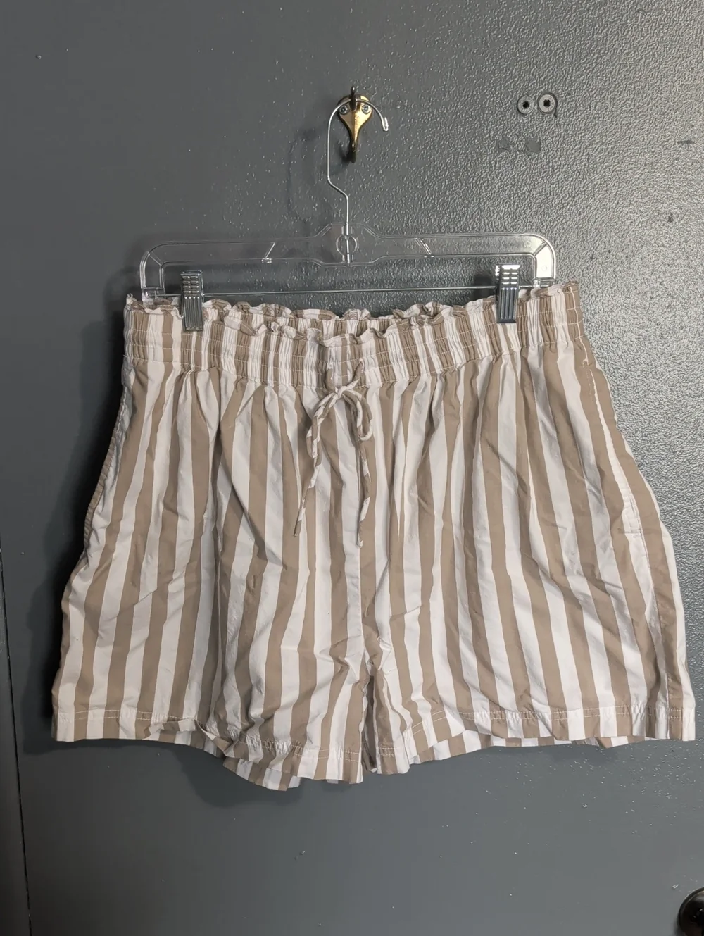 Striped Drawstring Women’s Shorts in Beige and White